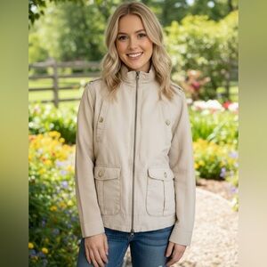 Banana Republic Womens Ivory KhakiKnit Long Sleeve Full Zip Pocketed Jacket Sz L